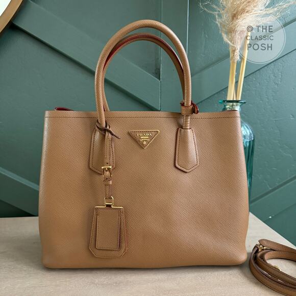 Prada Double Cuir Saffiano Leather Medium Camel Tote Shoulder Bag Retails $4950 - Picture 12 of 12